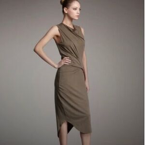 Helmut Lang Olive Suede Like Cowl-Neck Dress S